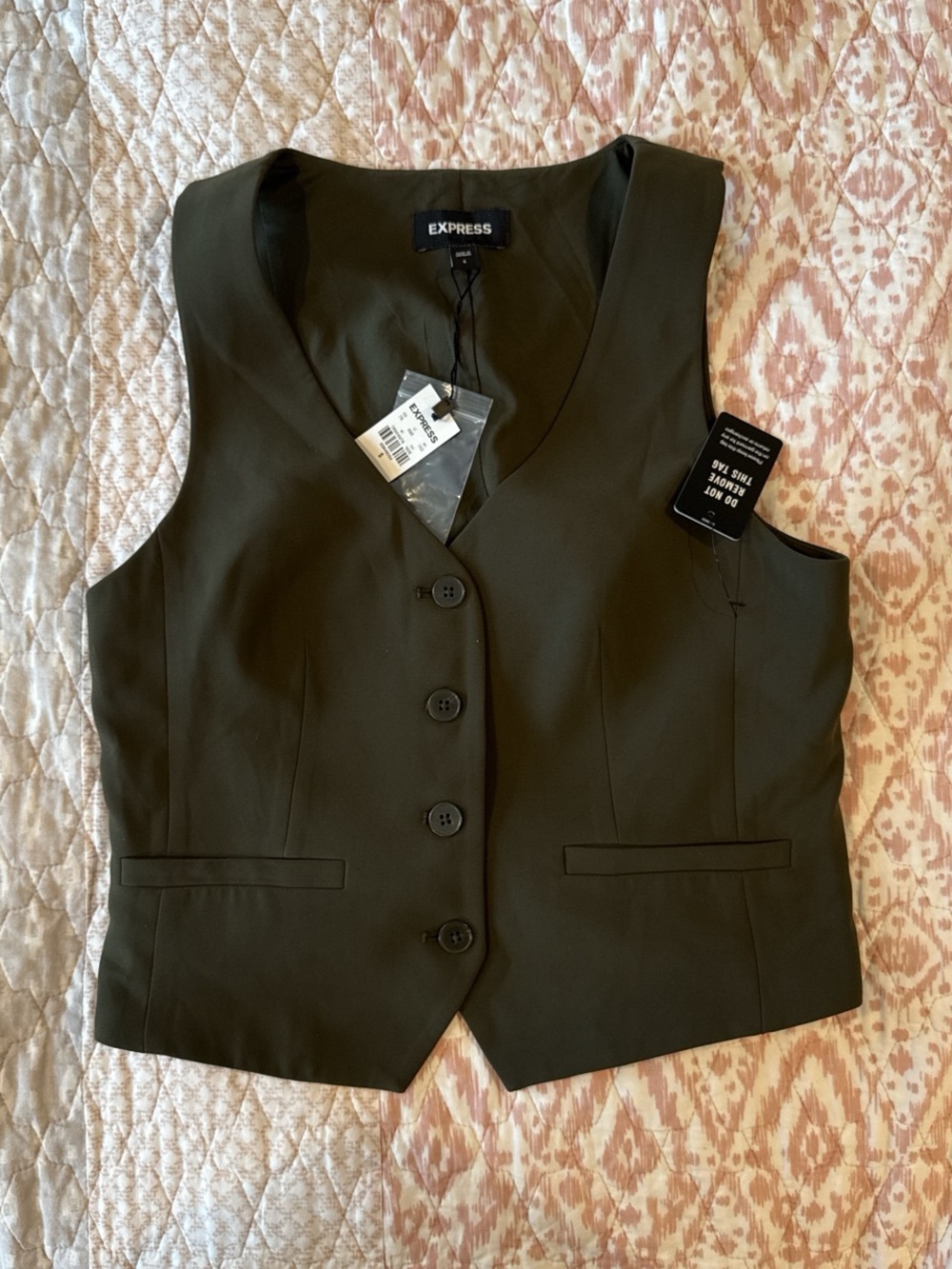 Express Dark Olive Button Blazer Vest